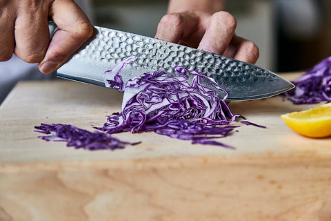 Slicing cabbage with Kizaru Kanji kitchen chef knife