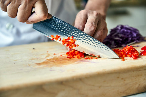 Cutting red peppers with Kizaru Kanji Chef Knife