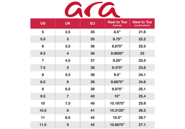 Women's Size Guide – ara Shoes Canada