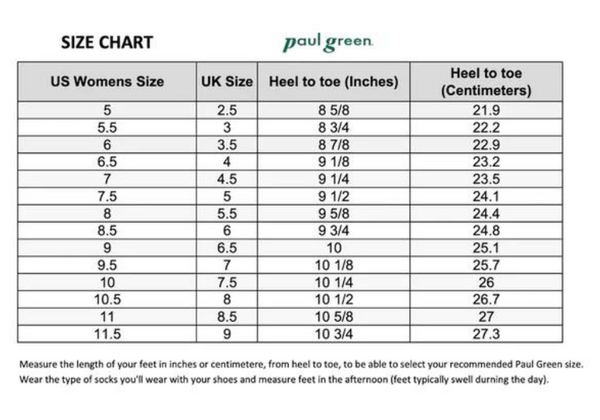Paul Green Size Chart Women's