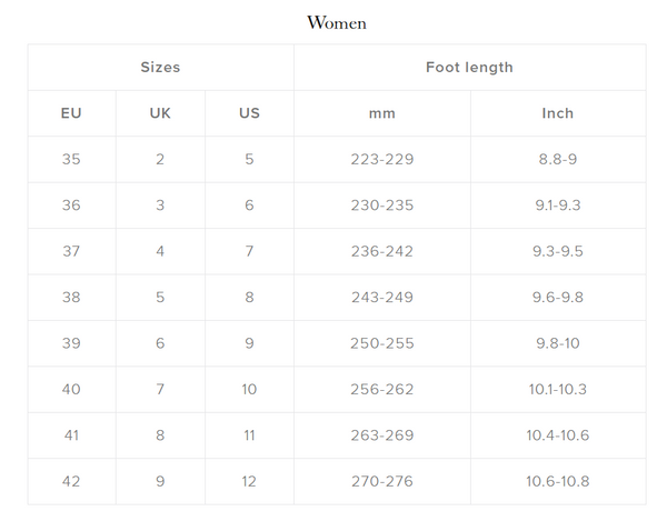Vagabond shoes size chart for women