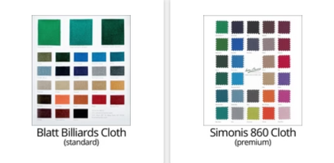 Blatt Billiards Championship Standard Cloth options and Simonis 860 Cloth