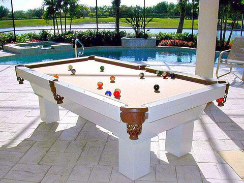 Blatt Billiards Semi Custom Roman Outdoor Pool Table in white.