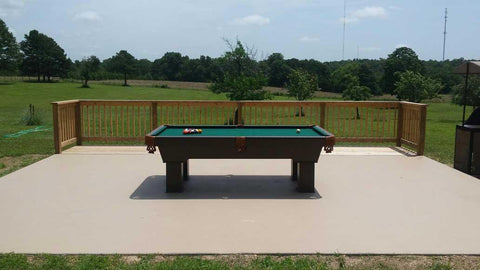 Blatt Billiards Semi Custom Roman Outdoor Pool Table with green felt.