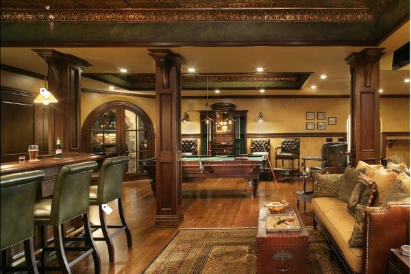 game room with bar and billiards