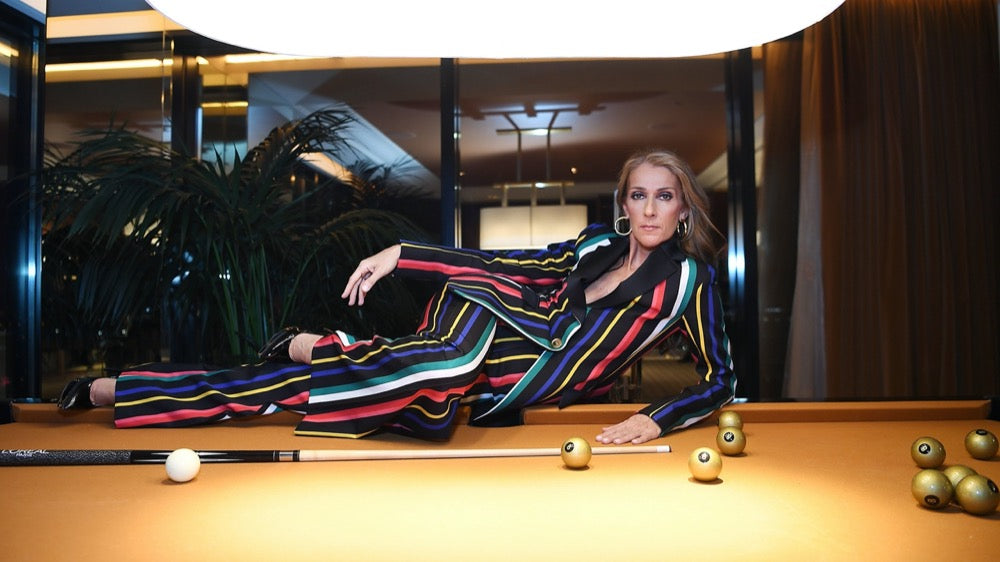 Celine Dion posting on Blatt Billiards pool table