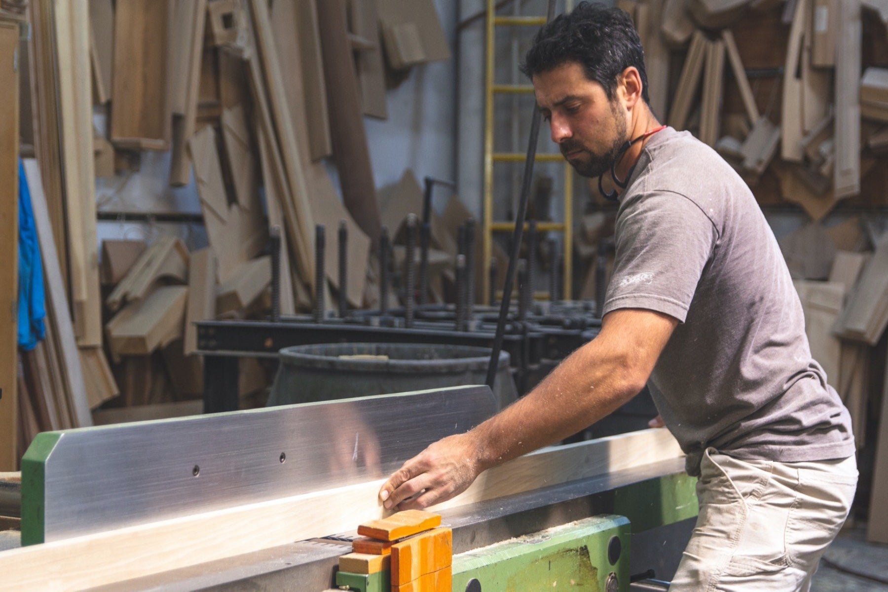 man working on pool table