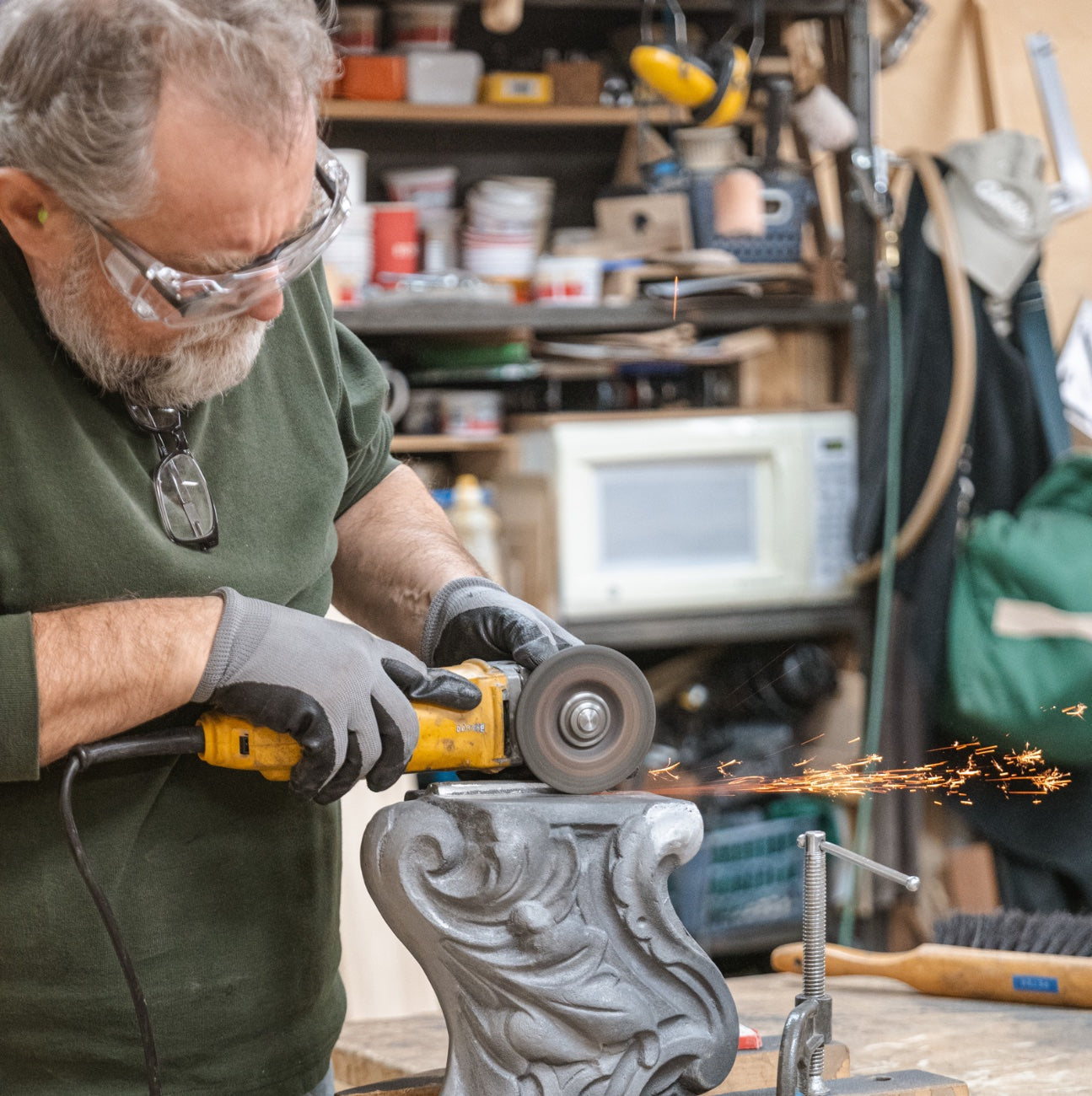 man working on pool table