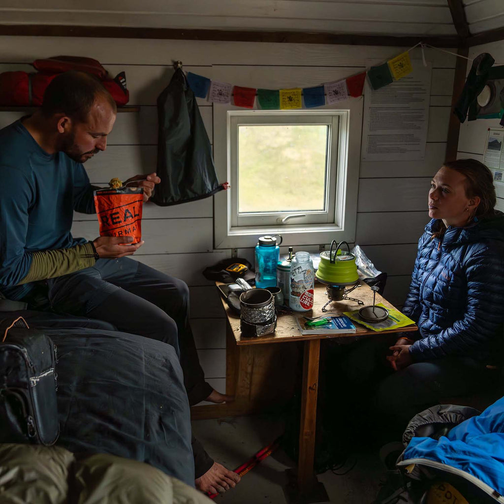 Resting and refuelling inside before continuing a great adventure in Greenland. Thanks to Base Camp Food for the freeze dried meal plan