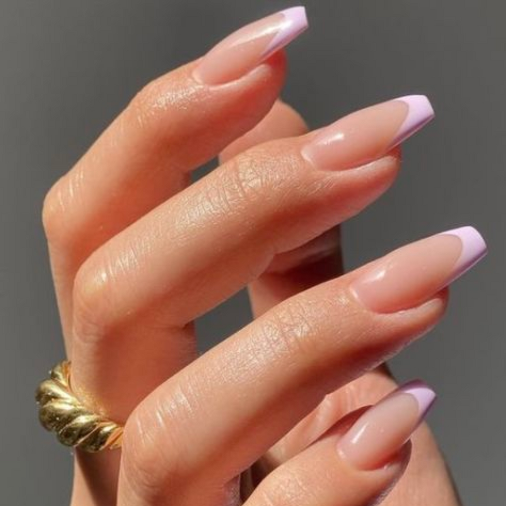 lilac french tip coffin nails 