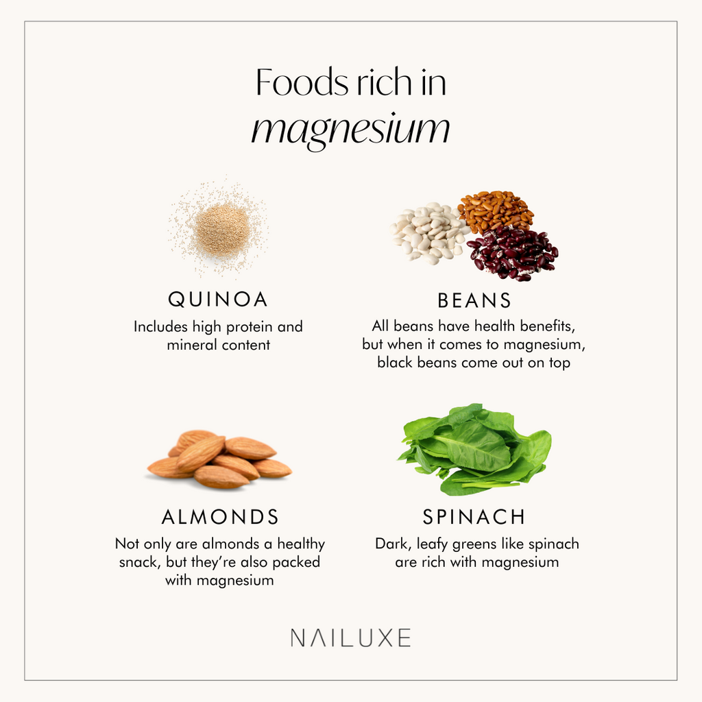 Foods that are rich in magnesium include quinoa, beans, almonds and spinach