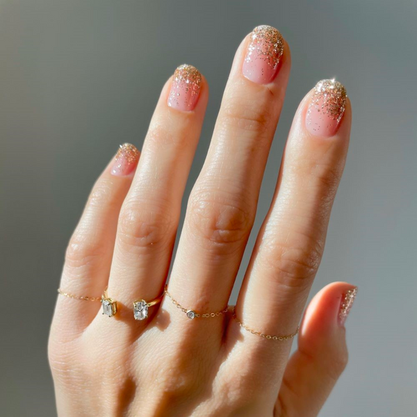 gold glitter ombre on short square natural nails