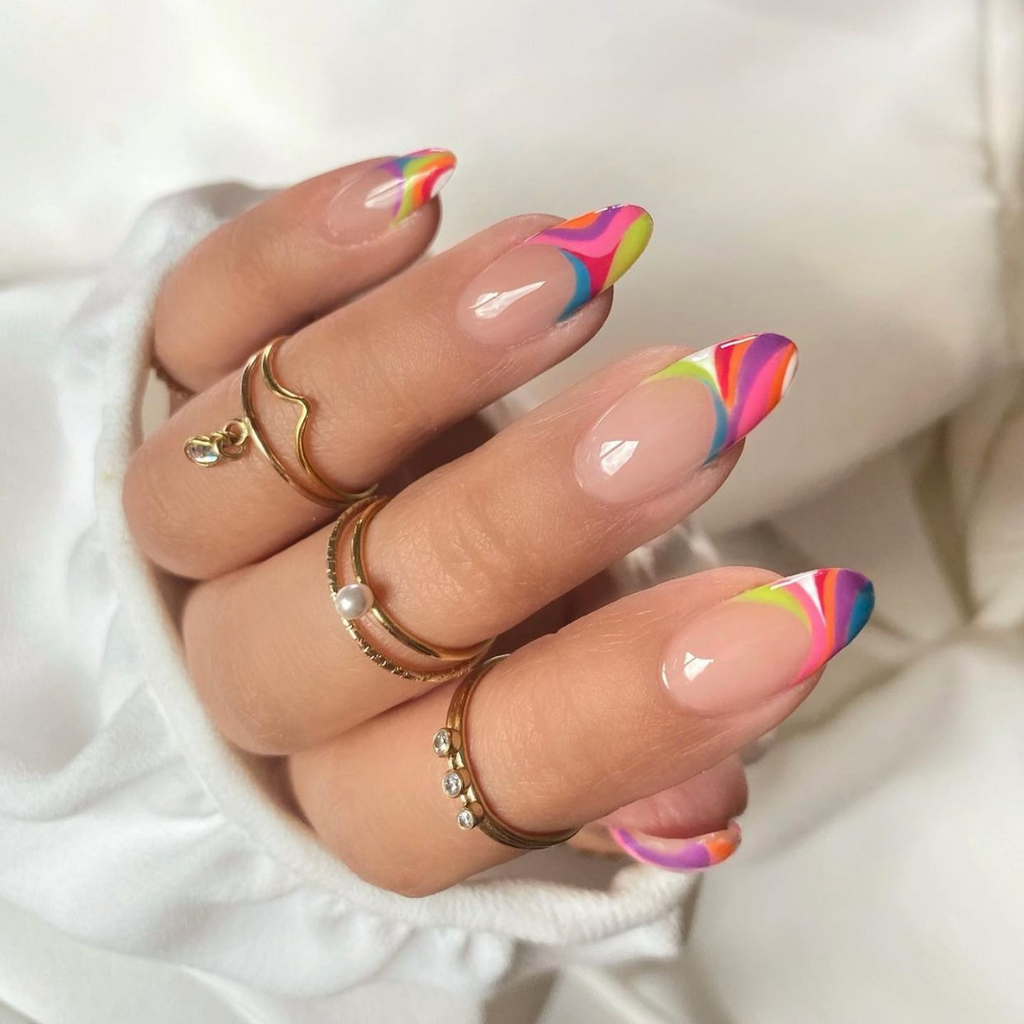 Colourful swirl almond nails