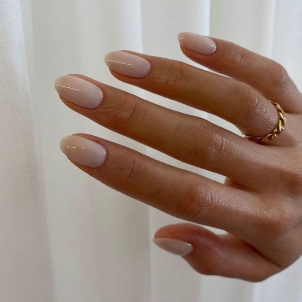 light beige short round nails 