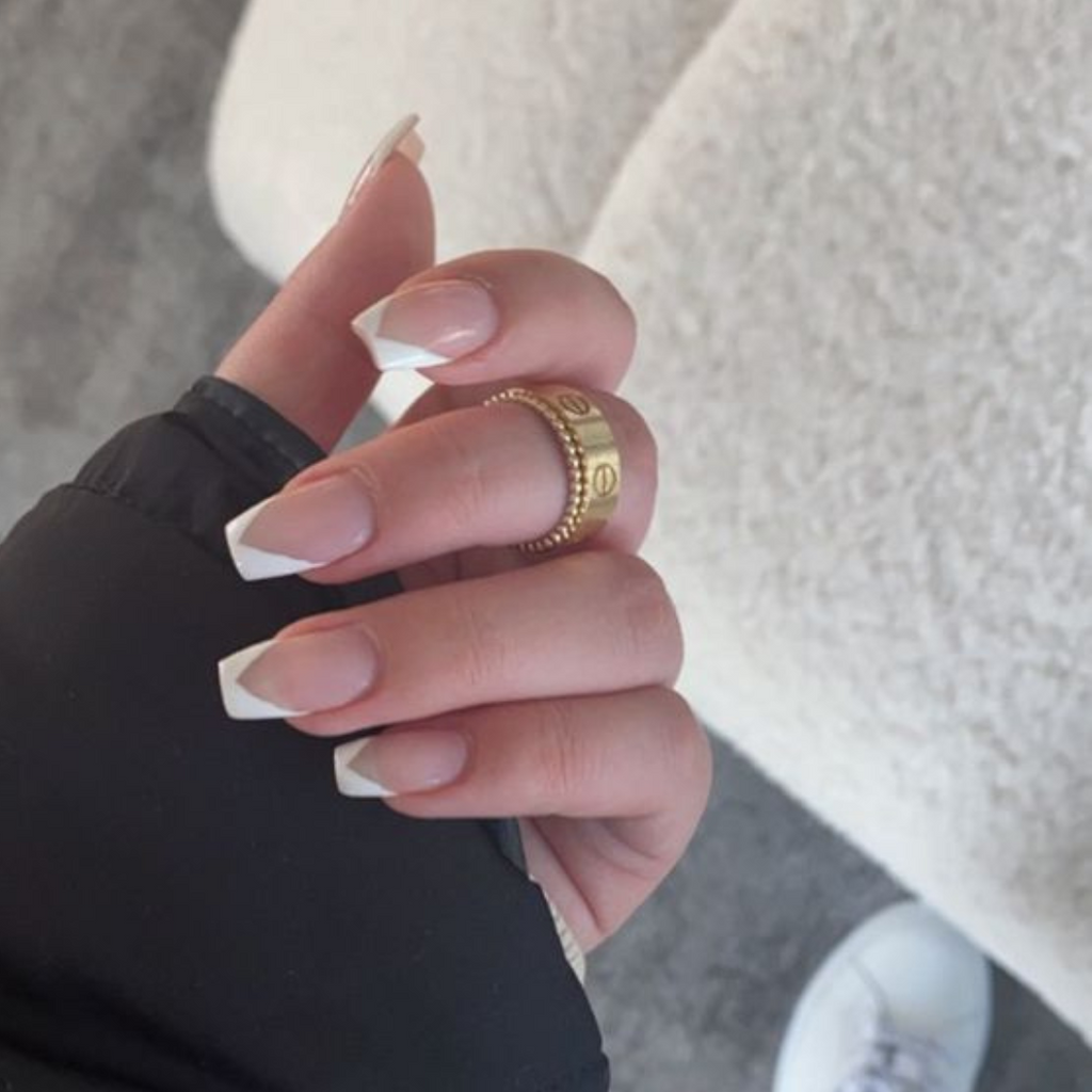 v-shaped white french tip square nails