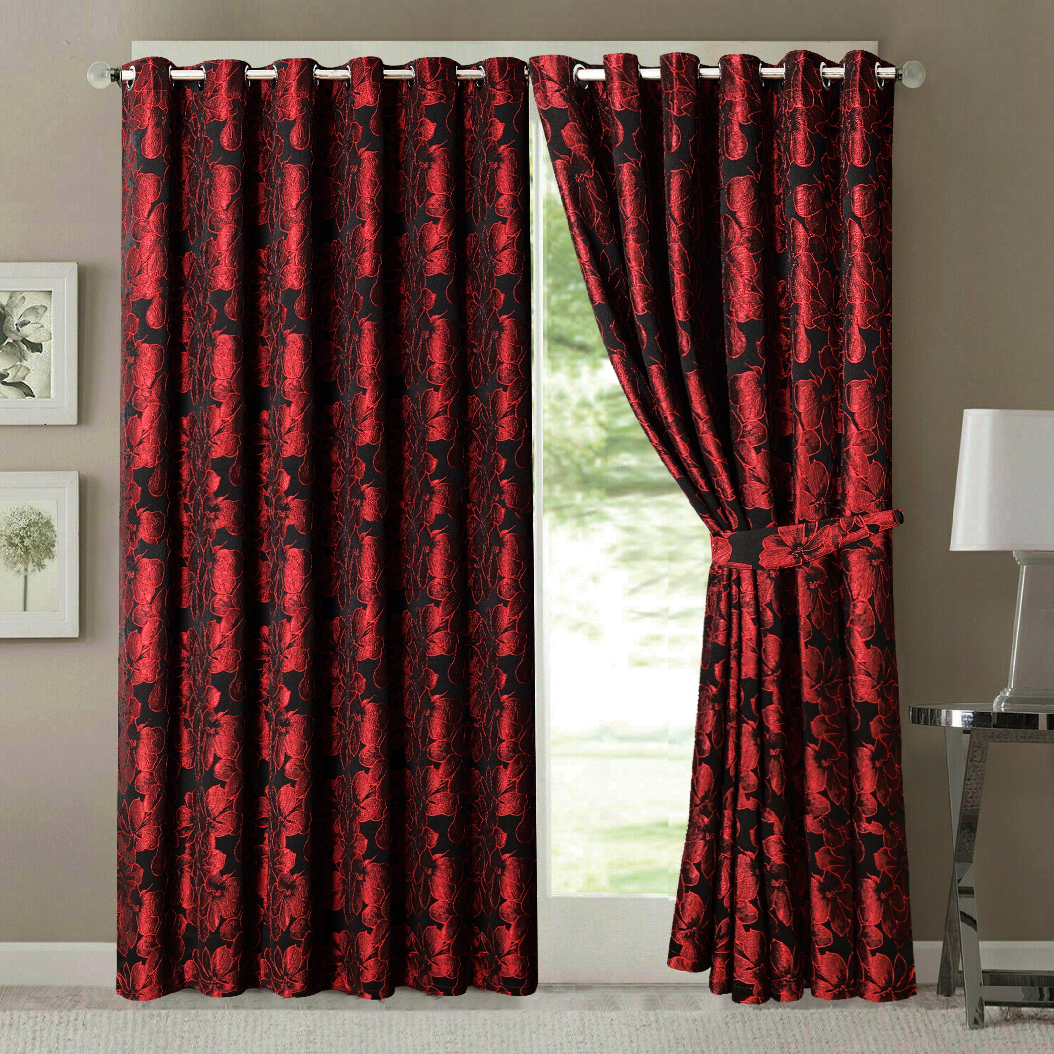 Zara Red Luxury Jacquard Curtains
