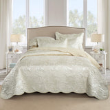 Satin Jacquard Quilted Bedspread Set - Cream (4327362756717)