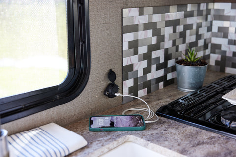 USB Phone Charger Mounted on the wall in an RV Kitchen