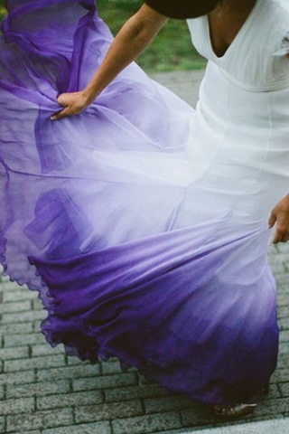 13. Beach Mermaid Wedding Dress With Purple Train