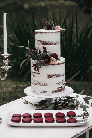 25. Burgundy Macarron Semi-Naked Cake