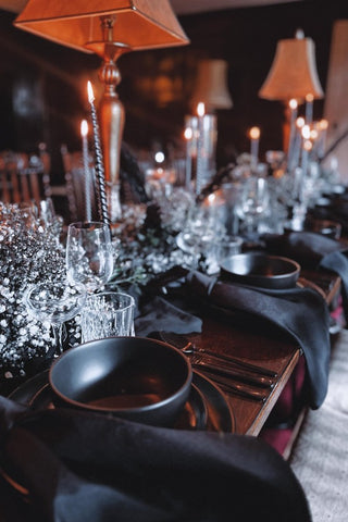 4. Ethereal All-Black Table Settings