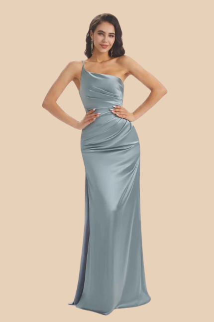 5. Long Satin Bridesmaid Dress with a Simple Strap