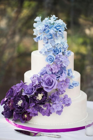 9. Wedding Cake With Purple and Ombré Blue