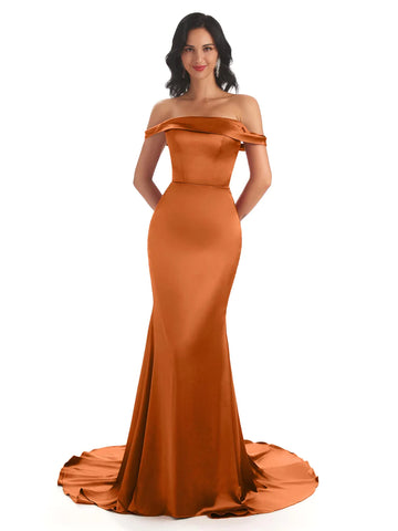 Elegant Soft Satin Off The Shoulder Floor Length Maxi Mermaid Dresses Online