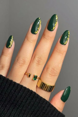 3. Emerald Green and Gold Nails