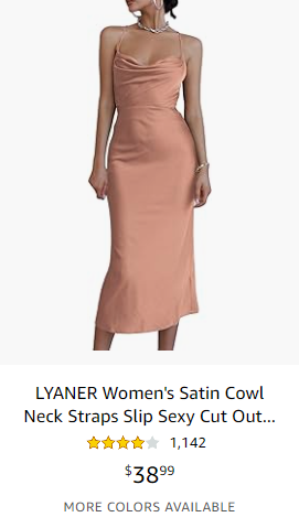 LYANER Women's Satin Cowl Neck Straps Slip Sexy Cut Out Cocktail Midi Dress