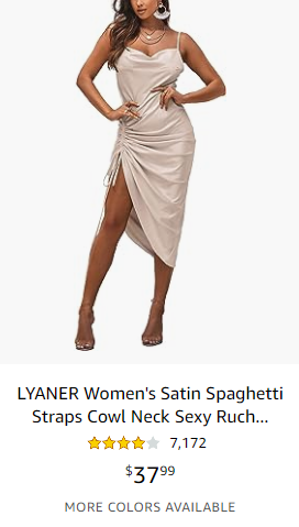 LYANER Women's Satin Spaghetti Straps Cowl Neck Sexy Ruch Cocktail Midi Dresses