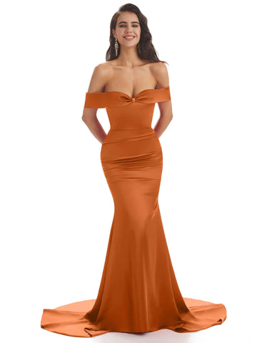 Modern Soft Satin Off The Shoulder Floor Length Long Mermaid Dresses Online