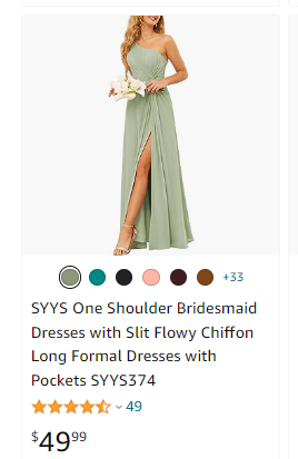 SYYS One Shoulder Bridesmaid Dresses with Slit Flowy Chiffon Long Formal Dresses with Pockets SYYS374
