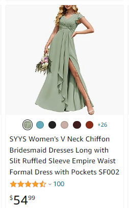 SYYS Women's V Neck Chiffon Bridesmaid Dresses Long with Slit Ruffled Sleeve Empire Waist Formal Dress with Pockets SF002
