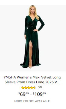 YMSHA Women's Maxi Velvet Long Sleeve Prom Dress Long 2023 V Neck Aline Slit Backless Formal Evening Gowns YMS111