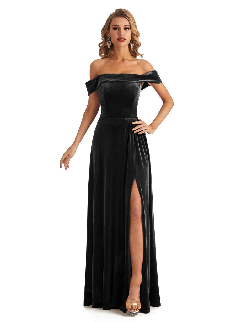 Elegant Mermaid Off shoulder Velvet Long Bridesmaid Dresses- ChicSew