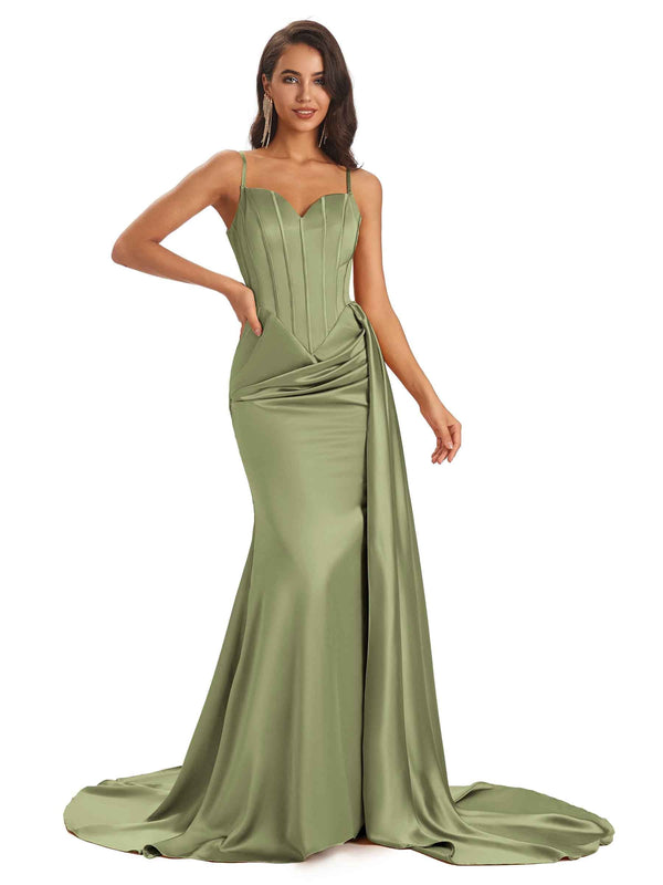 Sexy Mermaid Long Spaghetti Straps Elegant Satin Prom Dresses Online ...