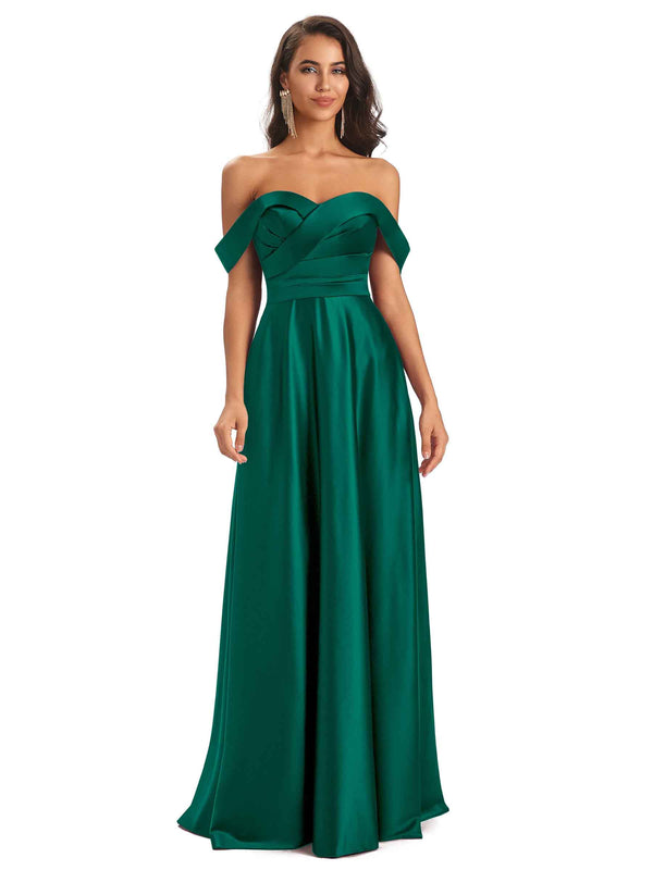 Sexy Soft Satin Off Shoulder A-Line Floor-Length Bridesmaid Dresses ...