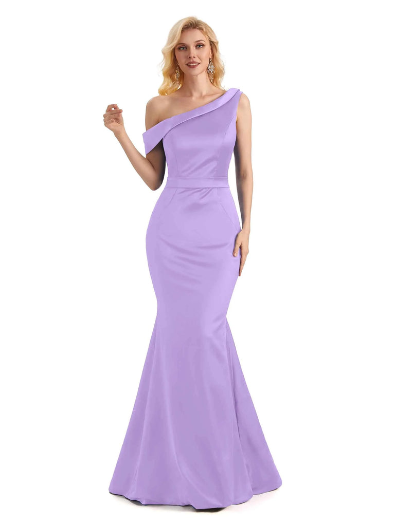 Elegant One Shoulder Soft Satin Long Mermaid Formal Prom Dresses 2023 ...