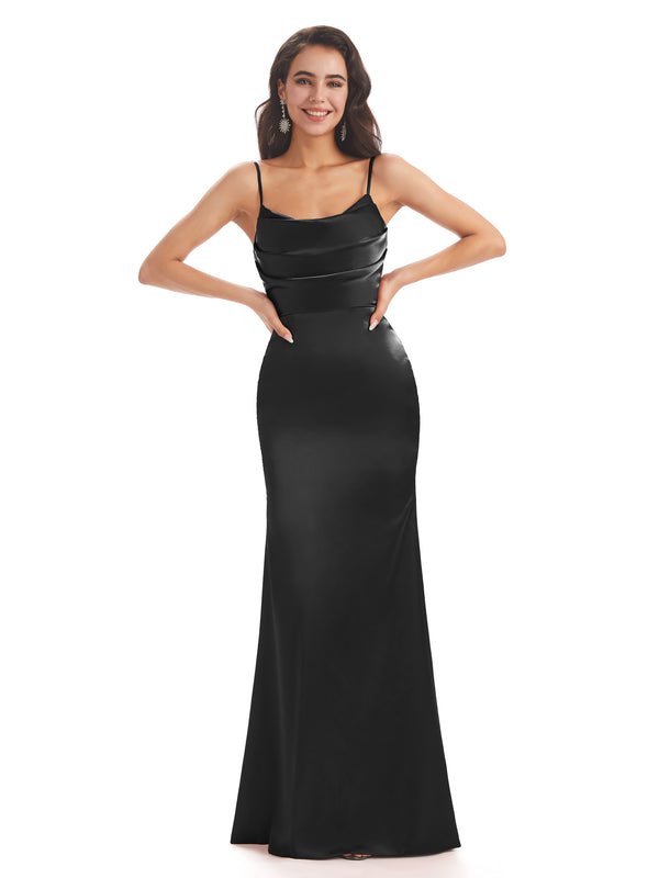 Sexy Side Slit Soft Satin Spaghetti Straps Mermaid Bridesmaid Dresses ...