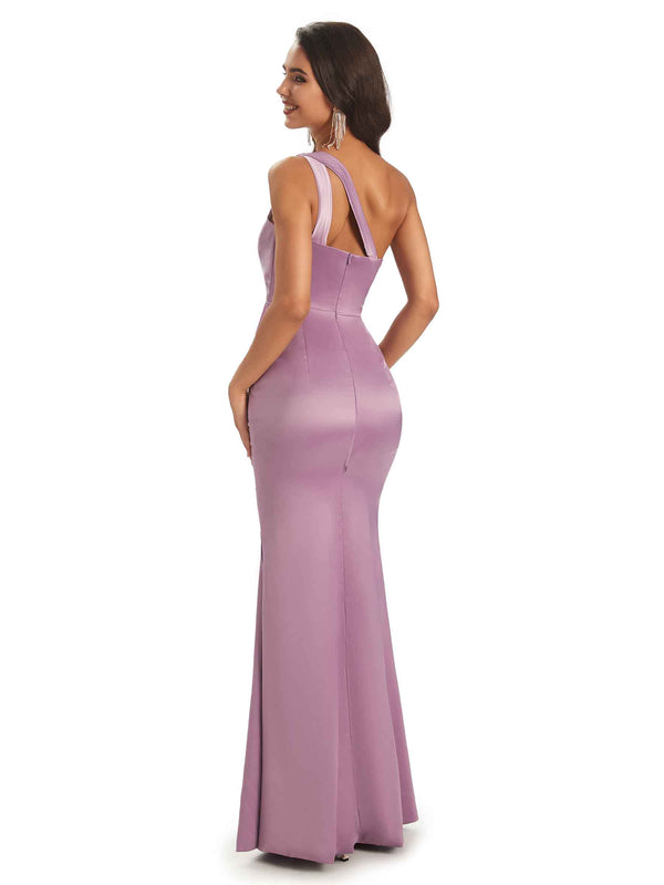 Sexy Soft Satin One Shoulder Zipper Floor-Length Mermaids Bridesmaid ...