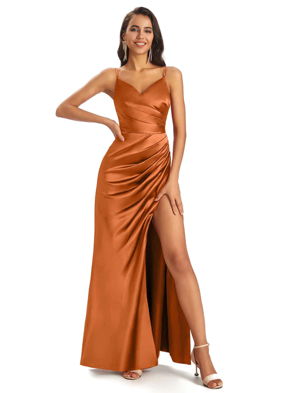 Mismatched Burnt Orange Sexy Mermaid Soft Satin Long Bridesmaid Dresse Chicsew 2539