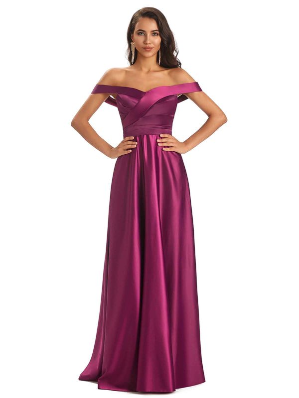 Sexy Soft Satin Off Shoulder A-Line Floor-Length Bridesmaid Dresses ...