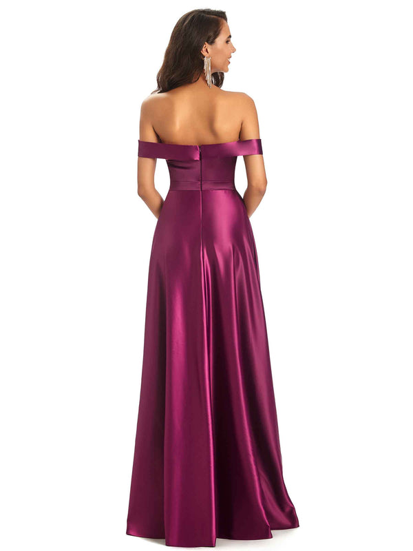 Sexy Soft Satin Off Shoulder A Line Floor Length Bridesmaid Dresses Chicsew 5682