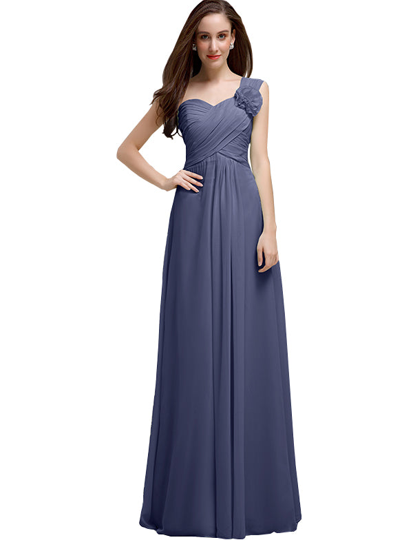 Elegant A-line One-Shoulder With Flowers Floor-Length Bridesmaid ...