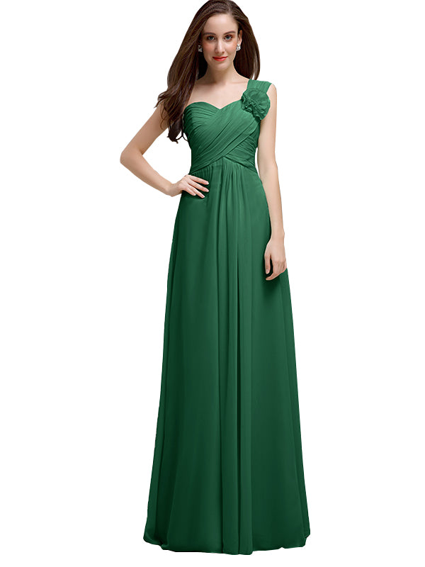 Elegant A-line One-Shoulder With Flowers Floor-Length Bridesmaid ...