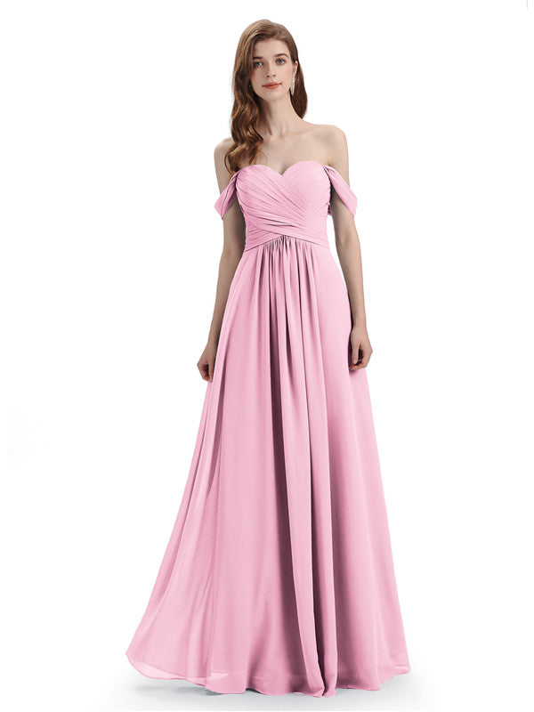 A-line Off-The-Shoulder Sweetheart Floor Length Bridesmaid Dresses ...