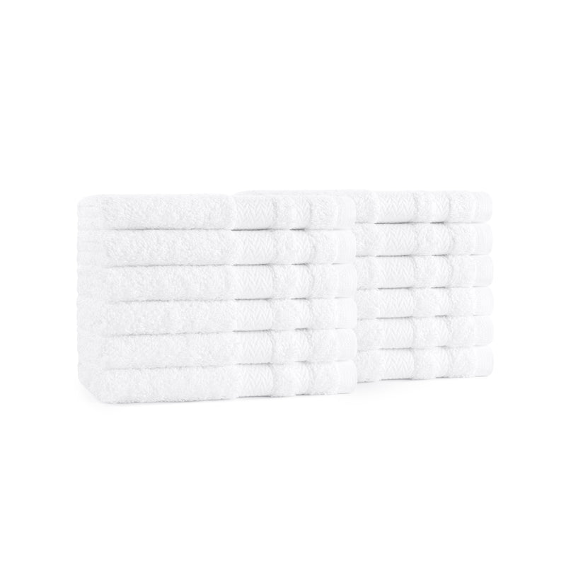 12 Pack of Cotton Washcloths - White with Colored Loops - 12 x 12