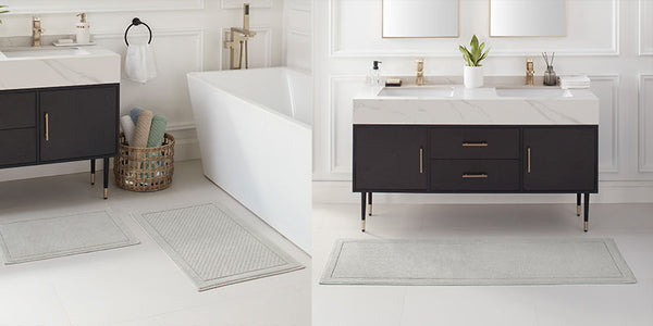 Bath rugs in three sizes in a modern bathroom