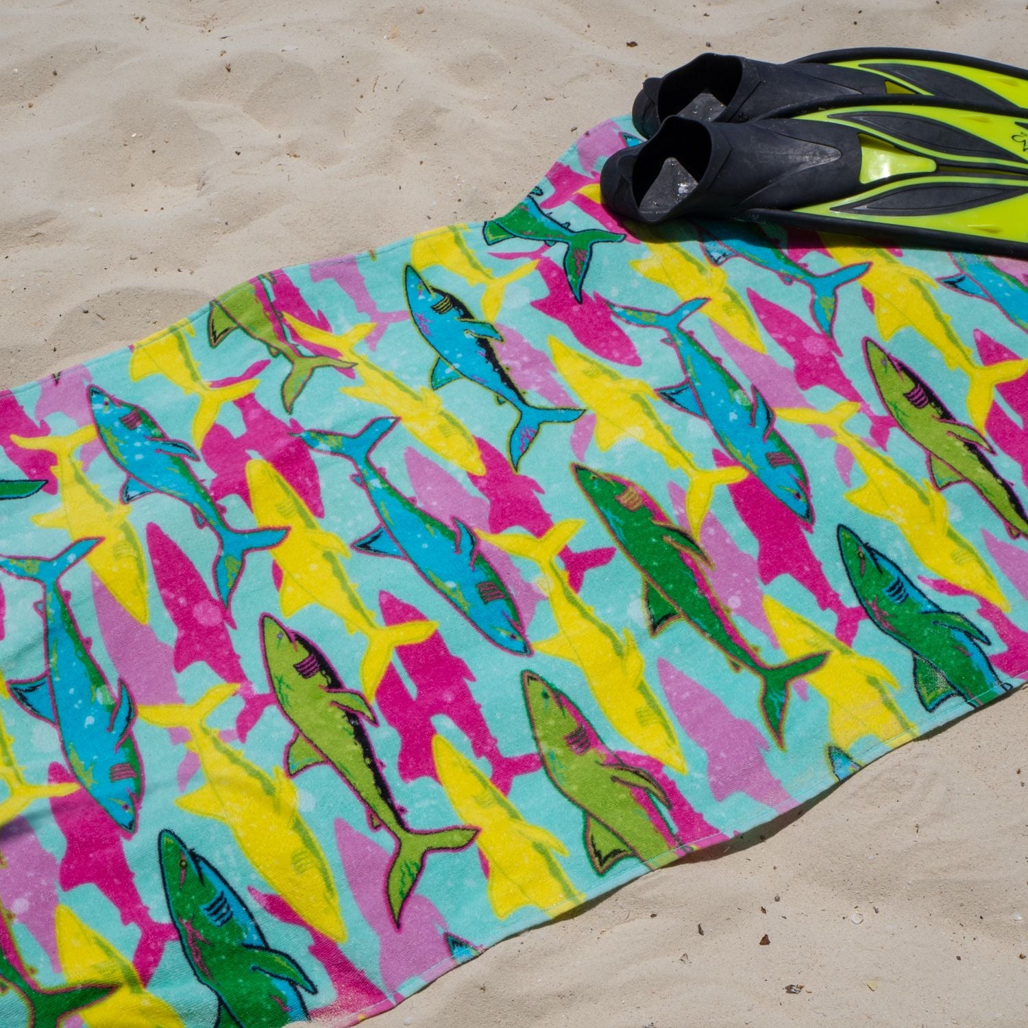 Printed Towel Neon Sharks Design 30x60in. Buy One or a Ca | Host and Home